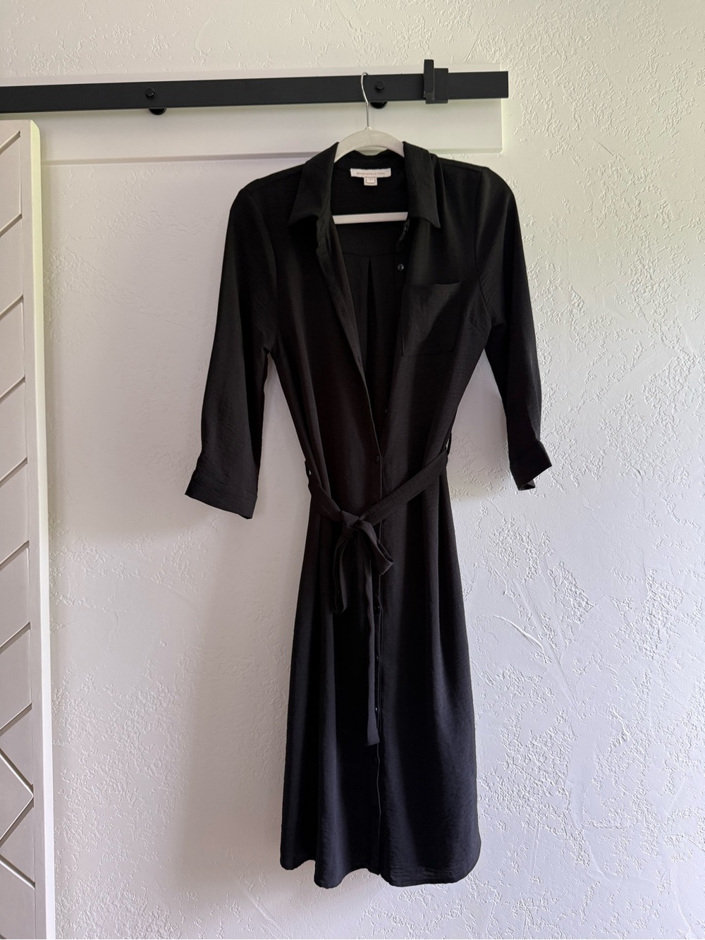 Monteau Black Midi button down Shirt Dress with Tie Waist size large